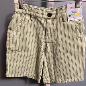 Cat & Jack Boys' Green Striped Flat-Front Adjustable Waistband Shorts NWT Size 7